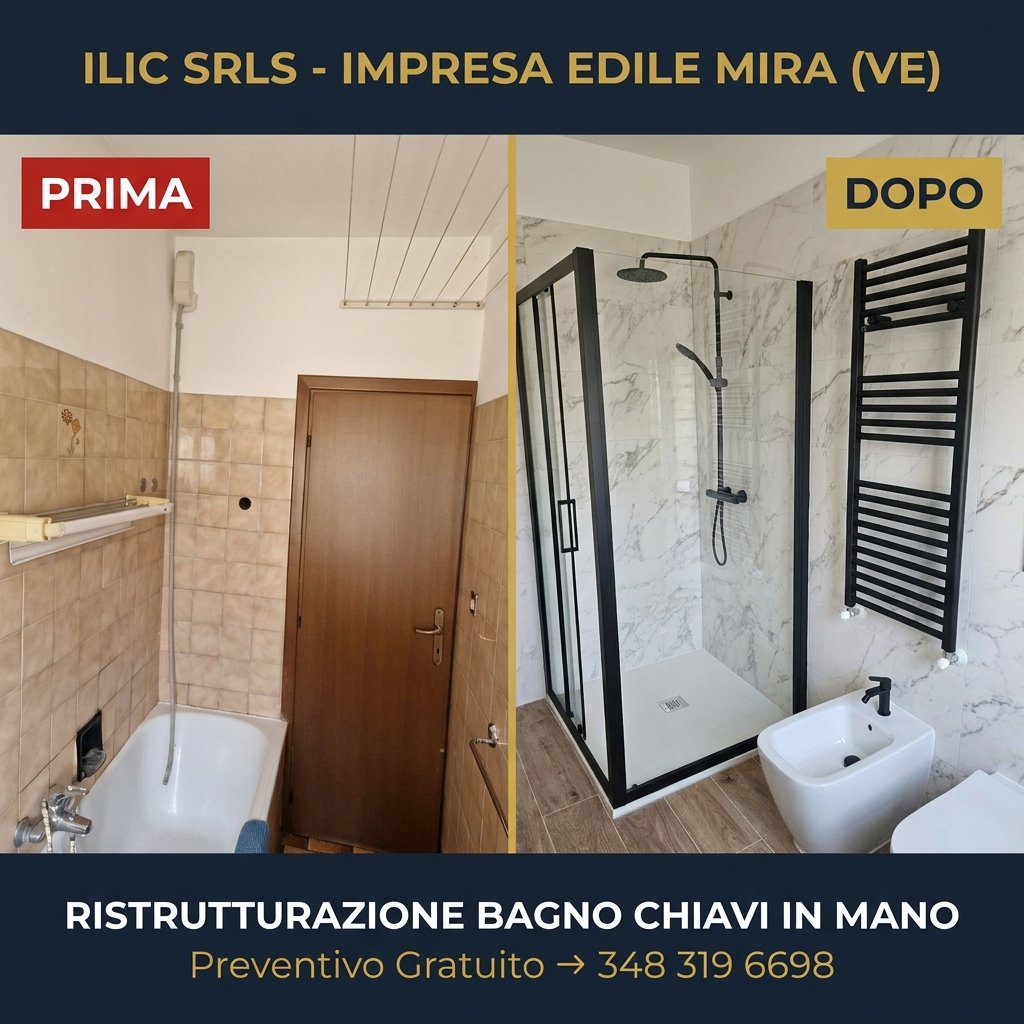 Ristrutturazione bagno marmo Calacatta - prima e dopo, Mira